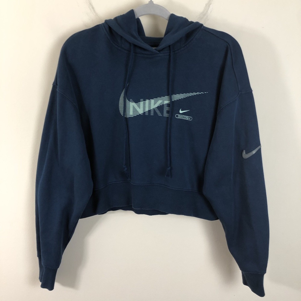 Nike Cropped Pullover Hoodie Women's Sz Medium Teal Swoosh Athletic Sports